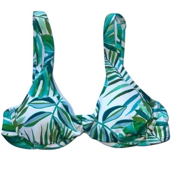 Shade & Shore Tropical Green and White Bikini Top Womens Size 32B NWT - Picture 1 of 6